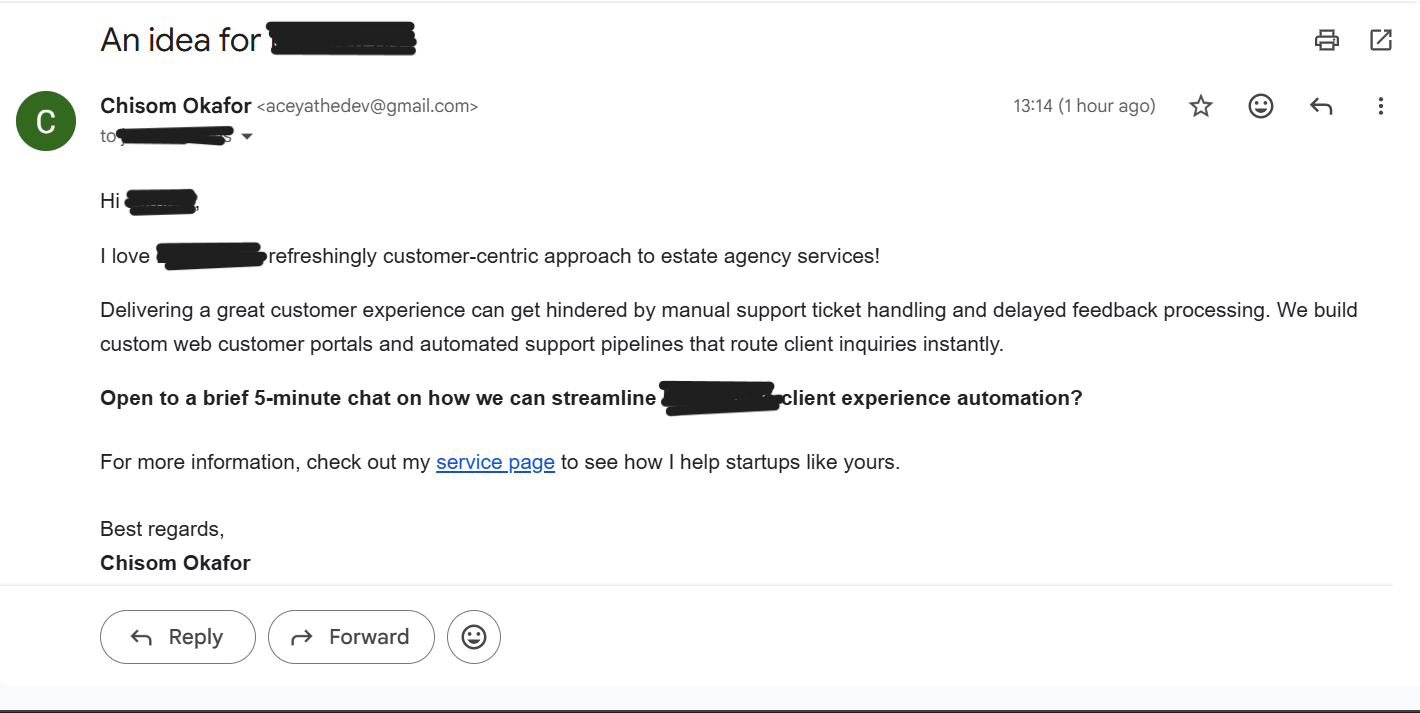 Personalised cold outreach email preview